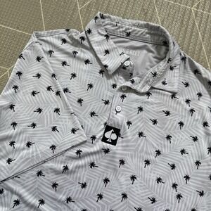 Pins & Aces Men's Palm Sunday Golf Polo L Gray‎ Palm Trees Performance